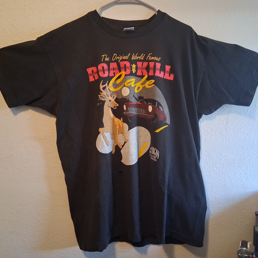 VTG ROAD KILL CAFE STURGIS T-SHIRT MENS SZ XL FRUIT OF THE LOOM SINGLE STICH USA